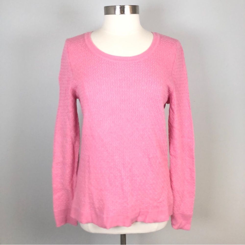 Talbots Wool Blend Sweater Crewneck Split Hem Pink Soft & Comfy Preppy